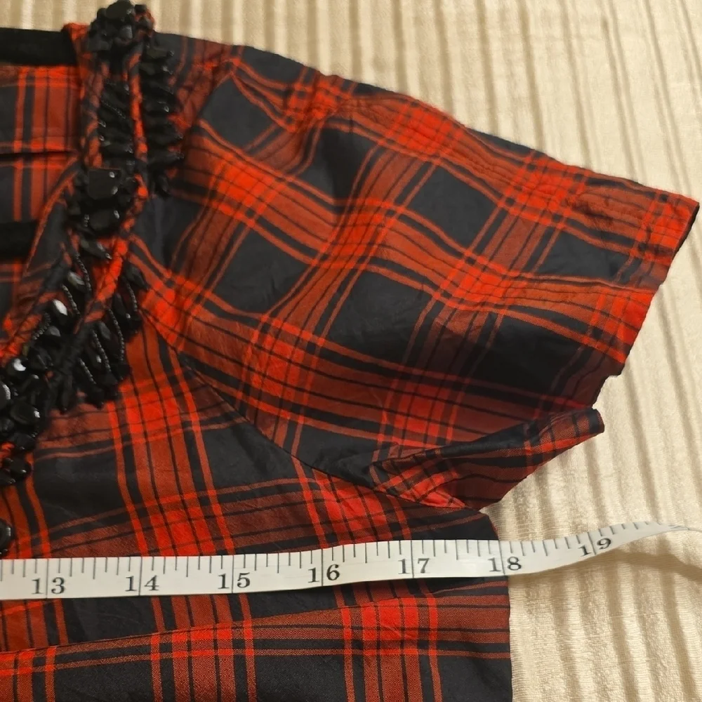 J. Crew Red and Black Silk Plaid Blouse